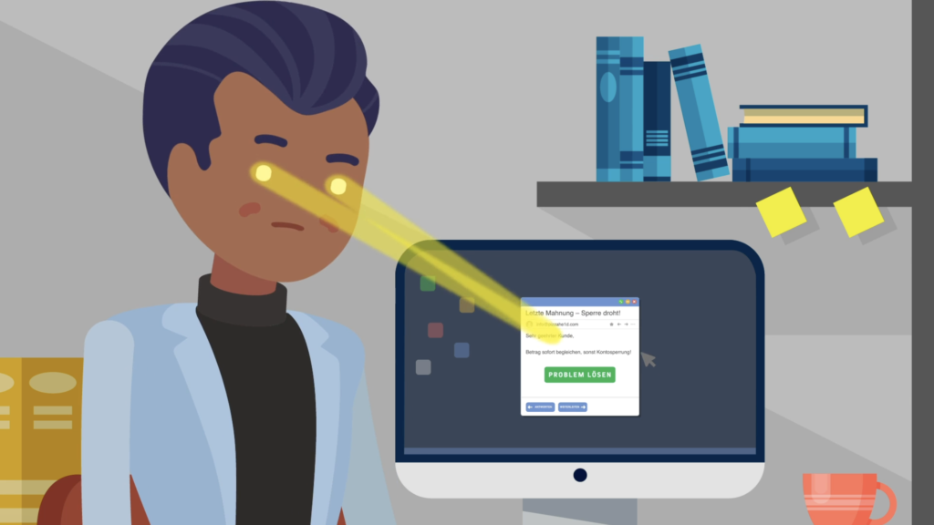 Phishing-Simulation allein reicht nicht: Warum Beratung den entscheidenden Unterschied macht 1 Ein Mitarbeiter liest konzentriert eine Mail, um sie auf Phishing zu prüfen.